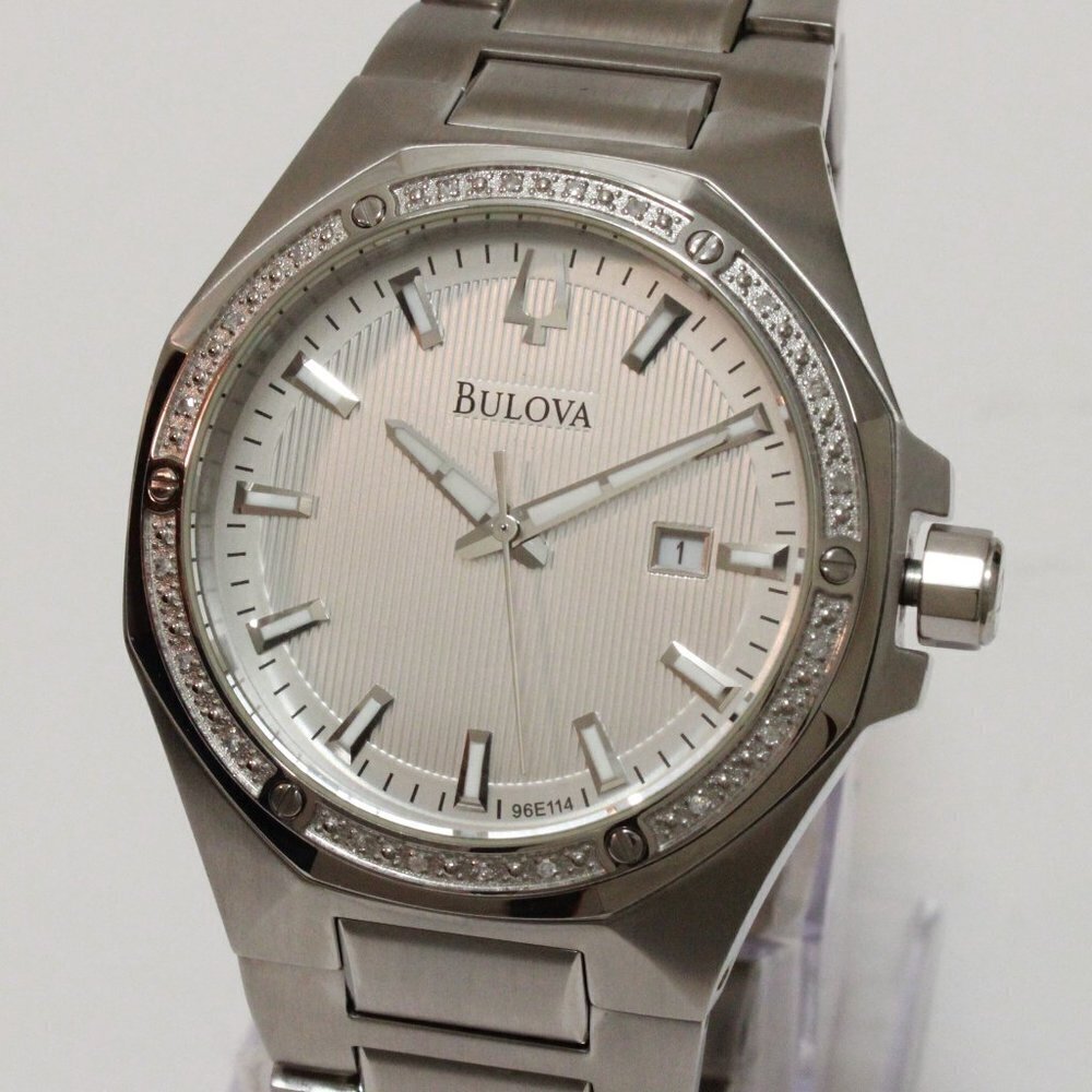 Bulova Men's Watch Diamond-Accent Bezel Integrated Bracelet Silver Textured Dial - Picture 13 of 15